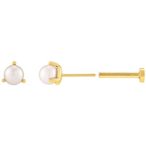 Flat Back 3.5 mm Pearl Stud Earrings 14K Yellow Gold