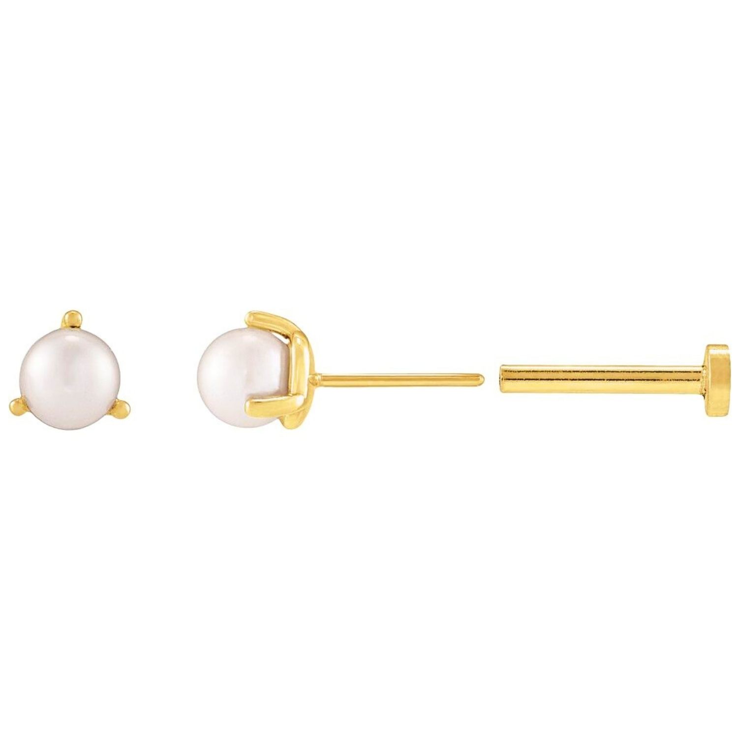 Flat Back 3.5 mm Pearl Stud Earrings 14K Yellow Gold Flat Back 3.5 mm Pearl Stud Earrings 14K Yellow Gold