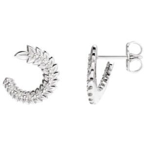 Floral Diamond Forward Facing Hoop Earrings 14K White Gold