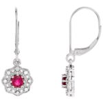 Genuine Diamond Halo Ruby Leverback Drop Earrings