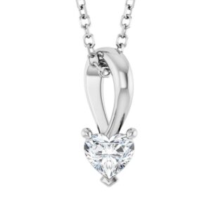 Genuine Heart Shape Diamond Solitaire Pendant Necklace 14K White Gold