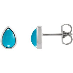 Genuine Teardrop Turquoise Stud Earrings Sterling Silver