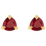 Genuine Trillion Cut Ruby Stud Earrings 14K Gold