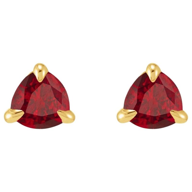 Genuine Trillion Cut Ruby Stud Earrings 14K Gold