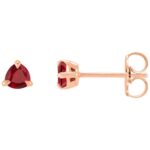 Genuine Trillion Cut Ruby Stud Earrings 14K Rose Gold