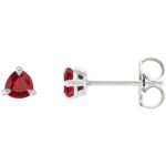 Genuine Trillion Cut Ruby Stud Earrings 14K White Gold