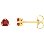 Genuine Trillion Cut Ruby Stud Earrings 14K Yellow Gold