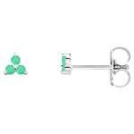 Green Chrysoprase Three Stone Cluster Stud Earrings 14K White Gold
