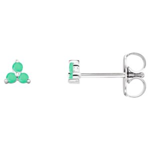 Green Chrysoprase Three Stone Cluster Stud Earrings 14K White Gold