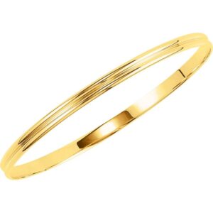 Grooved Bangle Bracelet 4 mm 8 Inch 14k Yellow Gold