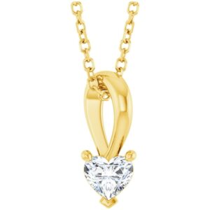 Heart Shape Diamond Solitaire Pendant Necklace 14K Gold
