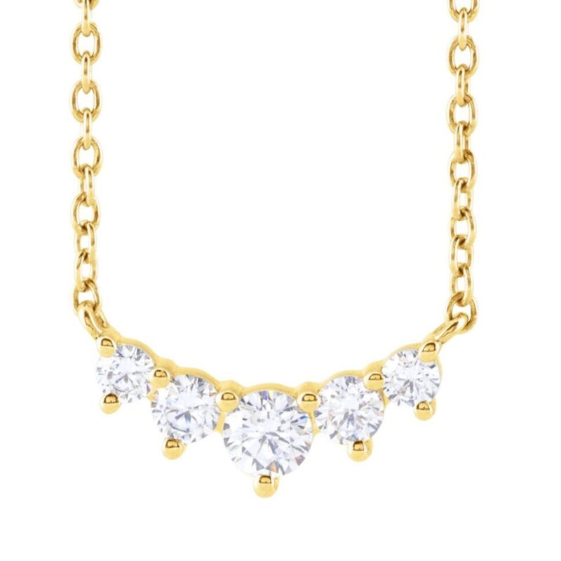 Horizontal 5 Lab Diamond Graduated Necklace 14K Yellow Gold