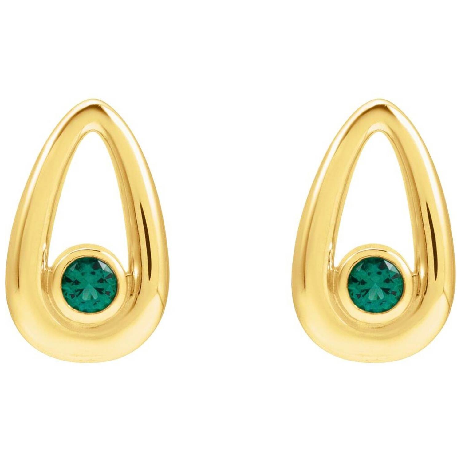 Lab Emerald Solitaire Teardrop Stud Earrings 14K Gold Lab Emerald Solitaire Teardrop Stud Earrings 14K Gold