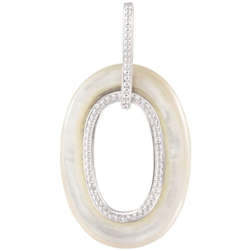 Large Oval Mother of Pearl Pendant Sterling Silver Large Oval Mother of Pearl Pendant Sterling Silver