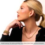 Model Wearing 2mm, 3mm, 4mm, 5mm and 6 mm 14K Yellow Gold Filled Elastic Bead Stackable Bracelet