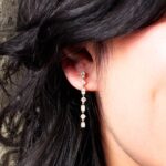 Model Wearing 7 Stone Long Dangle Lab Grown Diamond Earrings Model Wearing 7 Stone Long Dangle Lab Grown Diamond Earrings