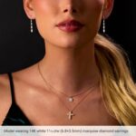 Model Wearing Drilled Lab Grown Marquise Diamond Dangle Earrings Model Wearing Drilled Lab Grown Marquise Diamond Dangle Earrings