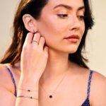 Model Wearing Emerald Cut Real Blue Sapphire Bracelet 14K Gold