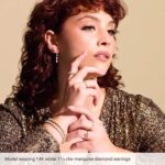 Model on Drilled Lab Grown Marquise Diamond Dangle Earrings Model on Drilled Lab Grown Marquise Diamond Dangle Earrings