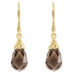 Natural Briolette Smoky Quartz Drop Leverback Earrings 14K Gold