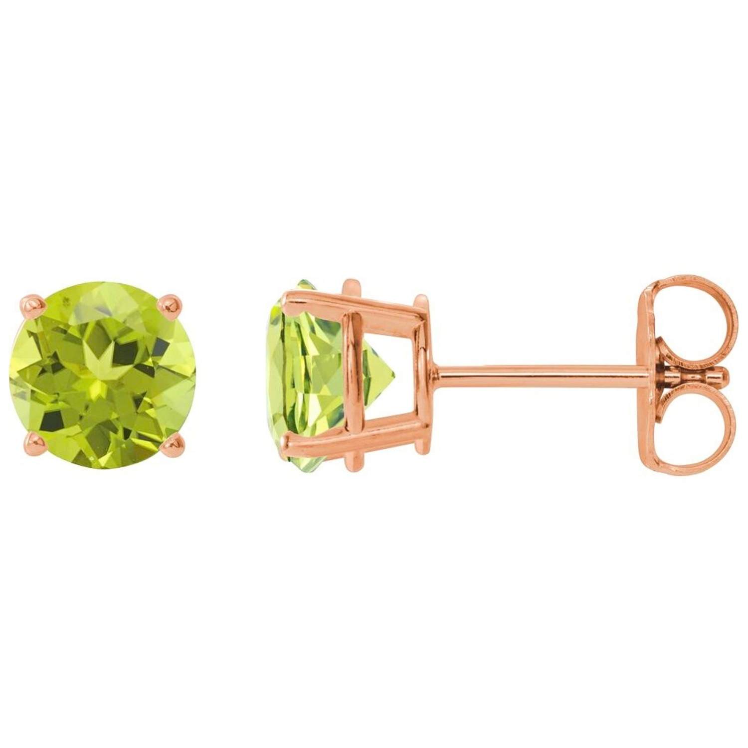 Natural Green Peridot Stud Earrings 14k Rose Gold Natural Green Peridot Stud Earrings 14k Rose Gold