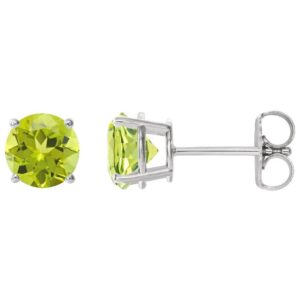 Natural Green Peridot Stud Earrings 14k White Gold