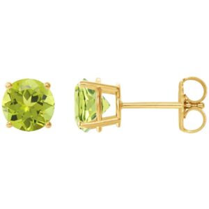 Natural Green Peridot Stud Earrings 14k Yellow Gold