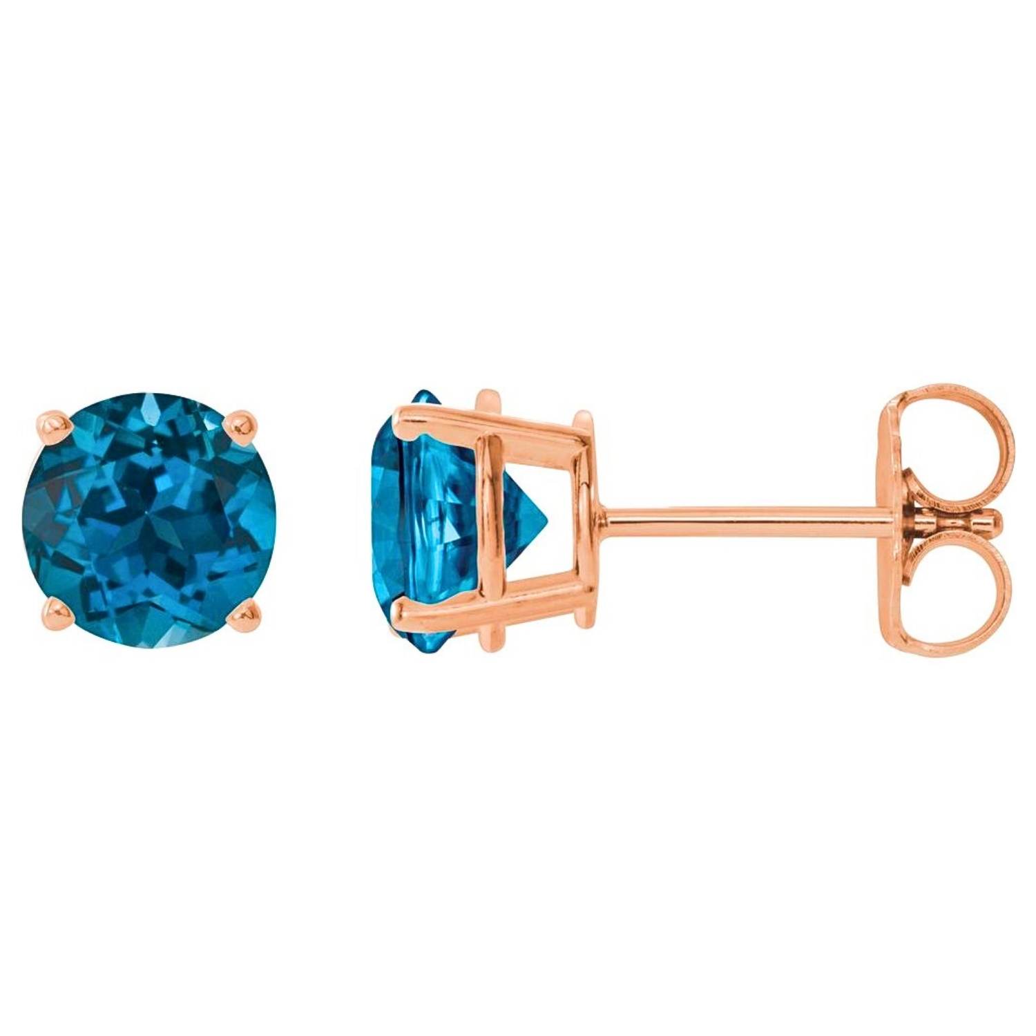 Natural London Blue Topaz Stud Earrings 14K Rose Gold Natural London Blue Topaz Stud Earrings 14K Rose Gold