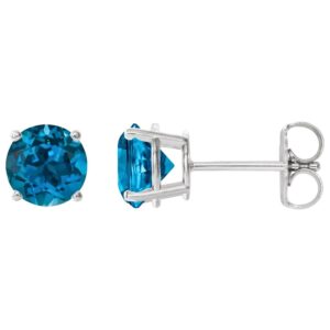 Natural London Blue Topaz Stud Earrings 14K White Gold