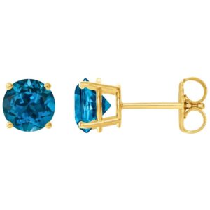 Natural London Blue Topaz Stud Earrings 14K Yellow Gold