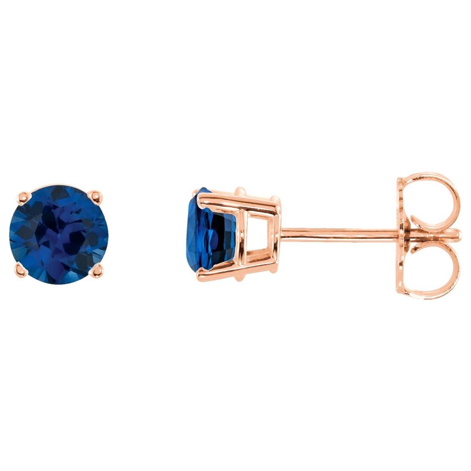 Natural Round Blue Sapphire Stud Earrings 14k Rose Gold Natural Round Blue Sapphire Stud Earrings 14k Rose Gold