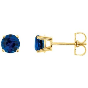 Natural Round Blue Sapphire Stud Earrings 14k Yellow Gold