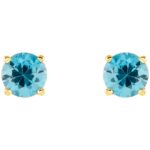 Natural Round Blue Zircon Stud Earrings 14K Gold Natural Round Blue Zircon Stud Earrings 14K Gold