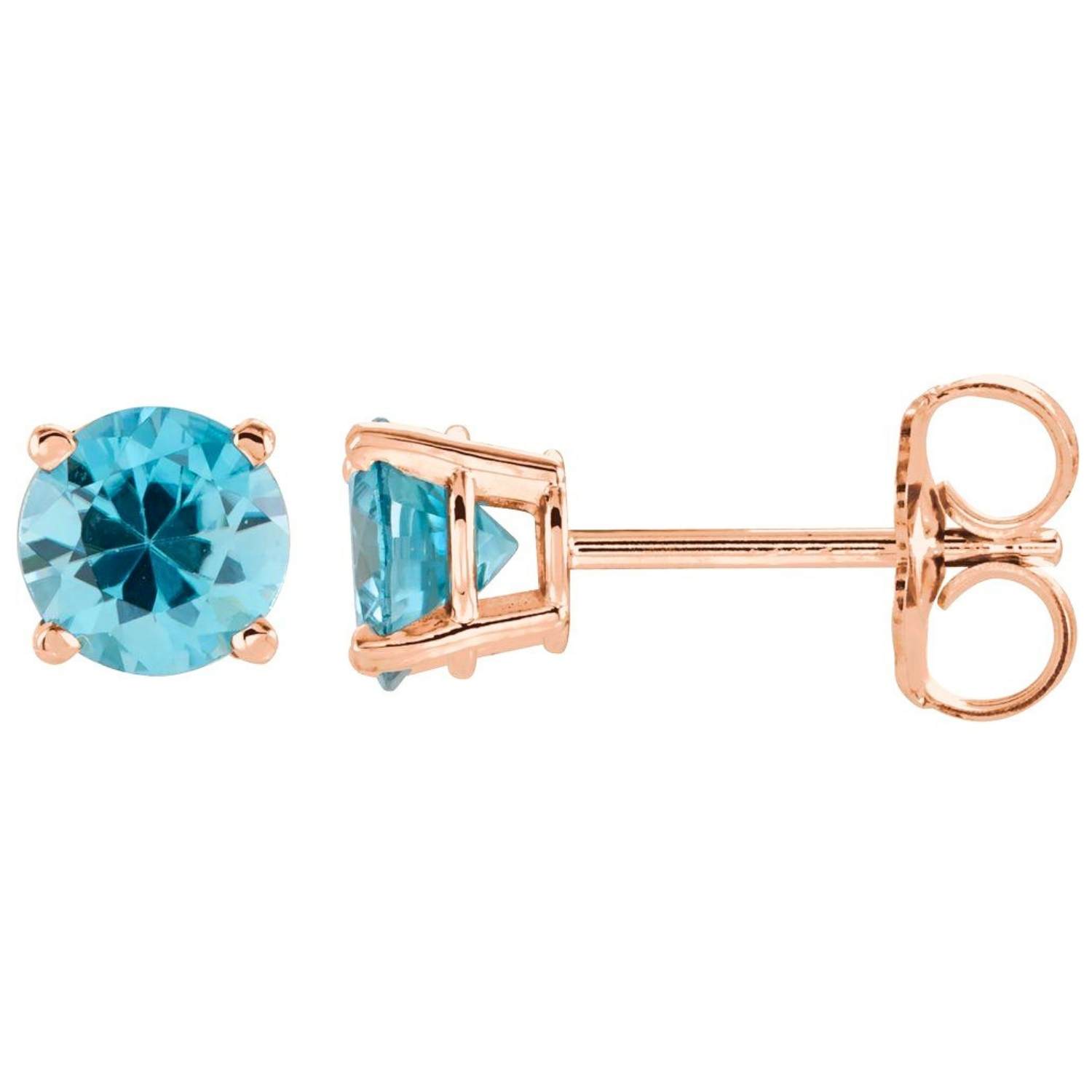 Natural Round Blue Zircon Stud Earrings 14K Rose Gold Natural Round Blue Zircon Stud Earrings 14K Rose Gold