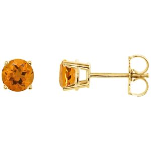 Natural Round Citrine Stud Earrings 14K Yellow Gold