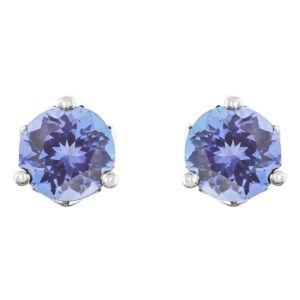 Natural Round Tanzanite Stud Earrings Sterling Silver