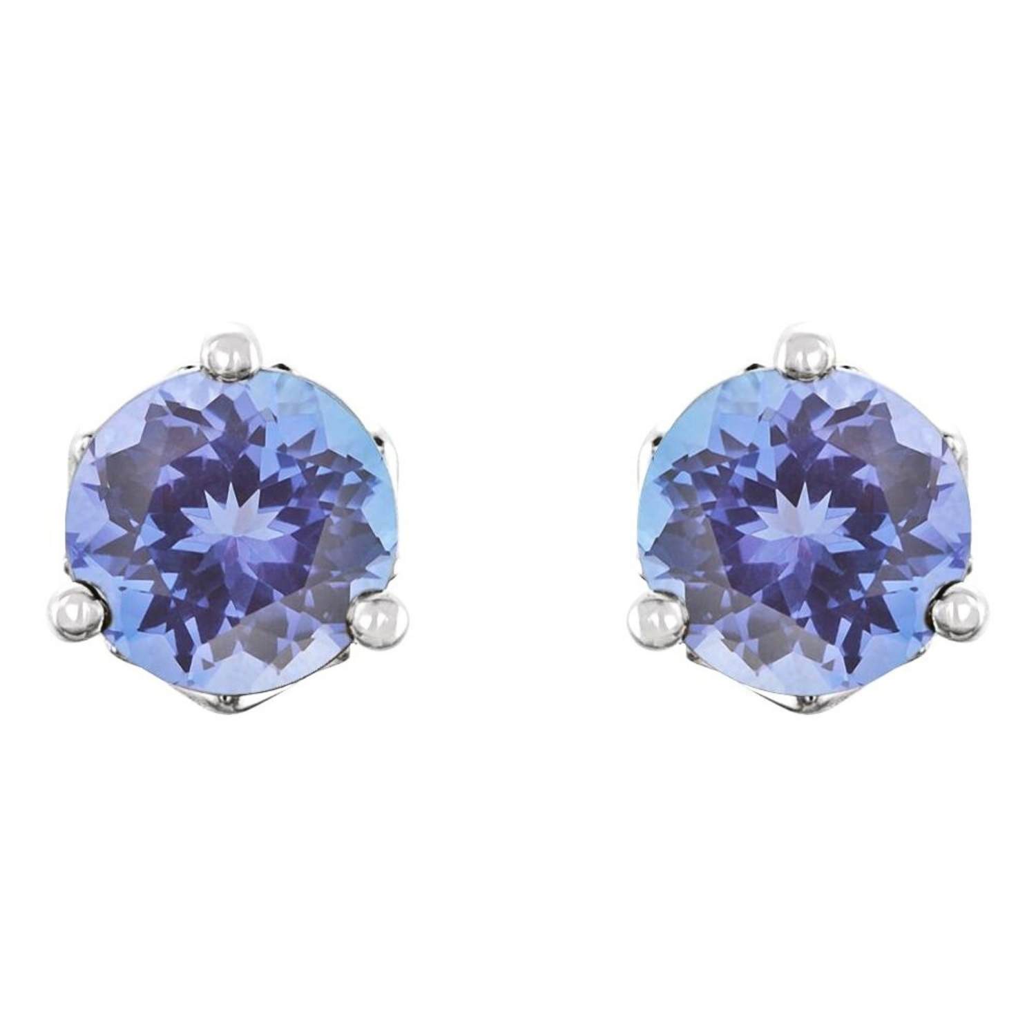 Natural Round Tanzanite Stud Earrings Sterling Silver Natural Round Tanzanite Stud Earrings Sterling Silver