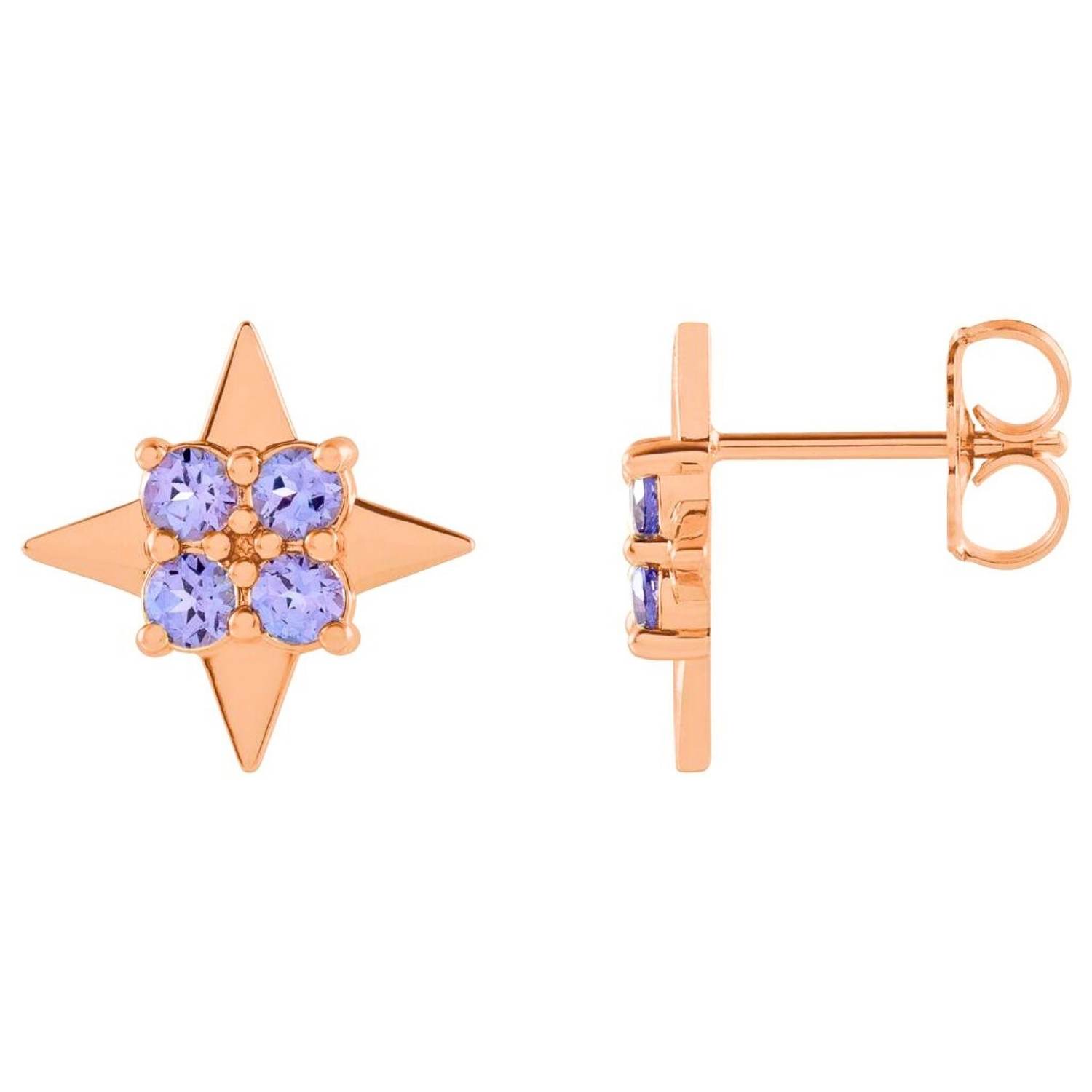 Natural Tanzanite 4 Point Star Stud Earrings 14K Rose Gold Natural Tanzanite 4 Point Star Stud Earrings 14K Rose Gold