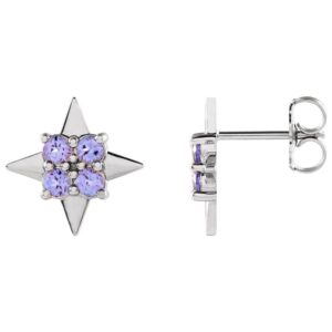 Natural Tanzanite 4 Point Star Stud Earrings 14K White Gold