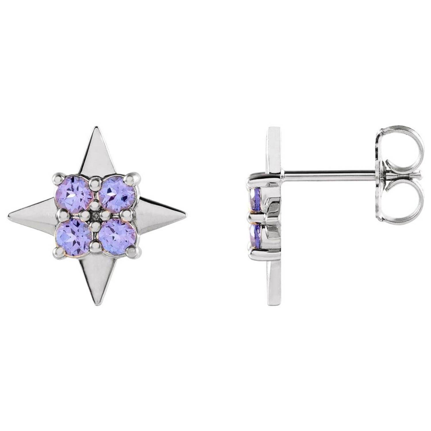 Natural Tanzanite 4 Point Star Stud Earrings 14K White Gold Natural Tanzanite 4 Point Star Stud Earrings 14K White Gold