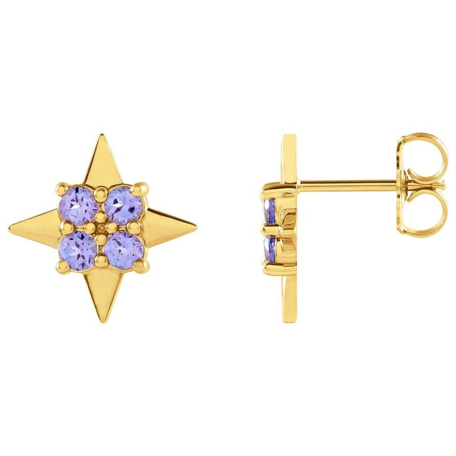 Natural Tanzanite 4 Point Star Stud Earrings 14K Yellow Gold Natural Tanzanite 4 Point Star Stud Earrings 14K Yellow Gold