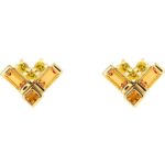 Natural Yellow Multi Gemstone Cluster Stud Earrings 14K Gold