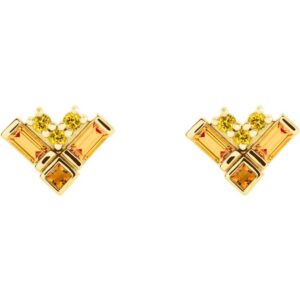 Natural Yellow Multi Gemstone Cluster Stud Earrings 14K Gold