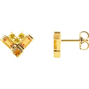 Natural Yellow Multi Gemstone Cluster Stud Earrings 14K Yellow Gold