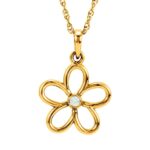 Open 5 Leaf Diamond Center Flower Pendant Necklace 14K Gold Open 5 Leaf Diamond Center Flower Pendant Necklace 14K Gold