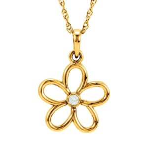 Open 5 Leaf Diamond Center Flower Pendant Necklace 14K Gold