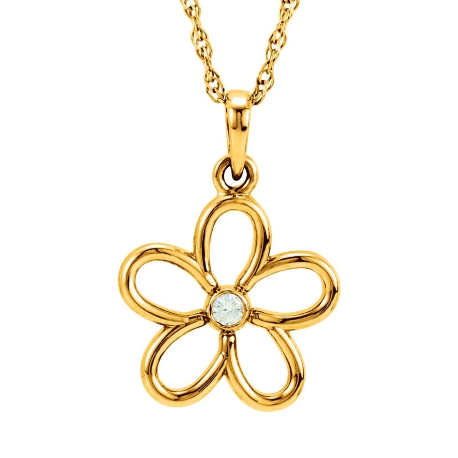 Open 5 Leaf Diamond Center Flower Pendant Necklace 14K Gold Open 5 Leaf Diamond Center Flower Pendant Necklace 14K Gold