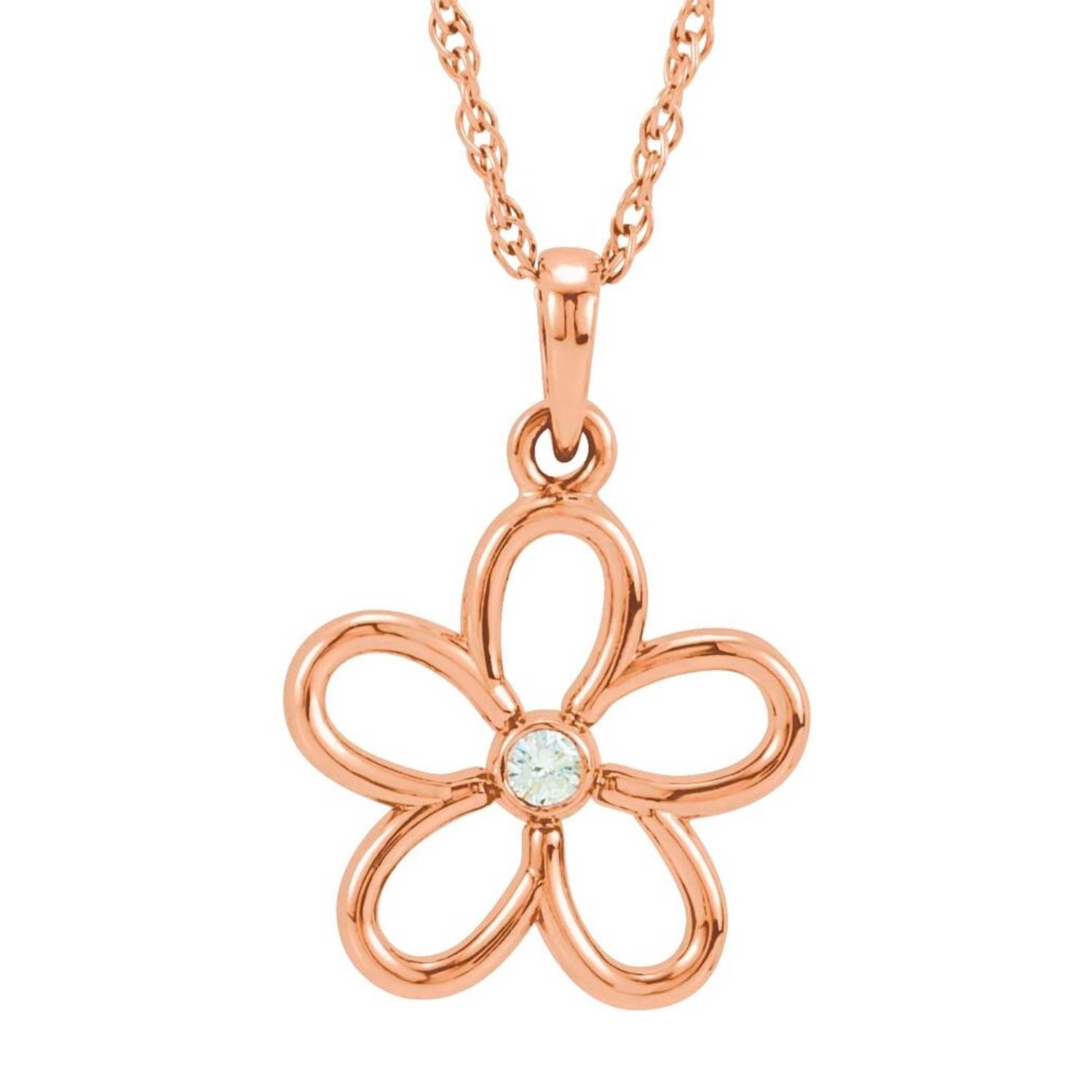 Open 5 Leaf Diamond Center Flower Pendant Necklace 14K Rose Gold Open 5 Leaf Diamond Center Flower Pendant Necklace 14K Rose Gold