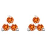 Orange Garnet Trio Cluster Stud Earrings 14K Gold
