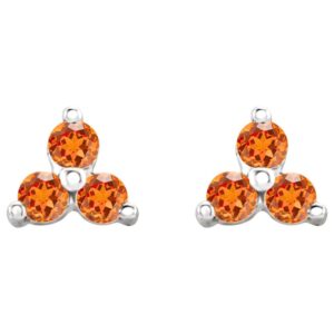 Orange Garnet Trio Cluster Stud Earrings 14K Gold
